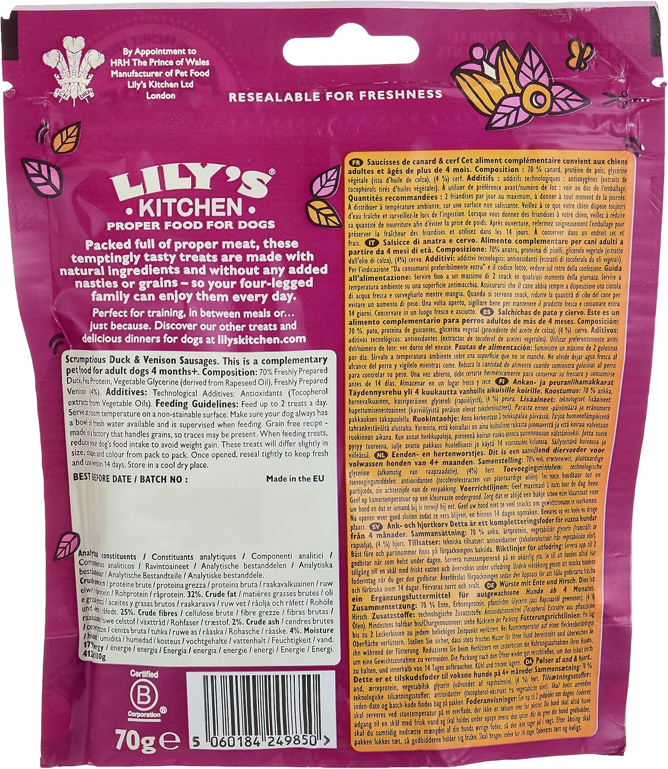 Lily's Kitchen Scrumptious Duck & Venison Sausages Dog Treats
