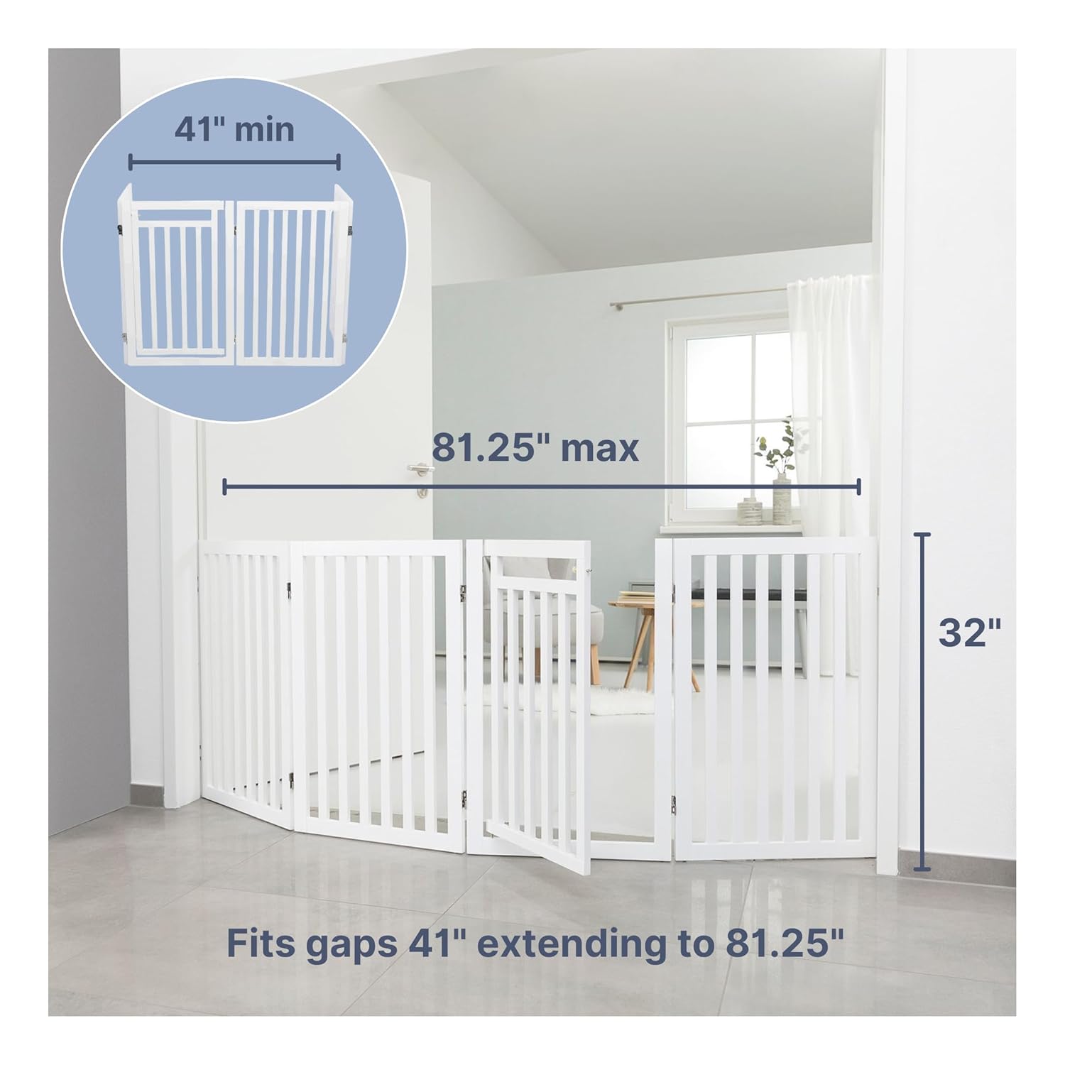 Trixie White Wooden 4-Part Barrier with Door for Dogs