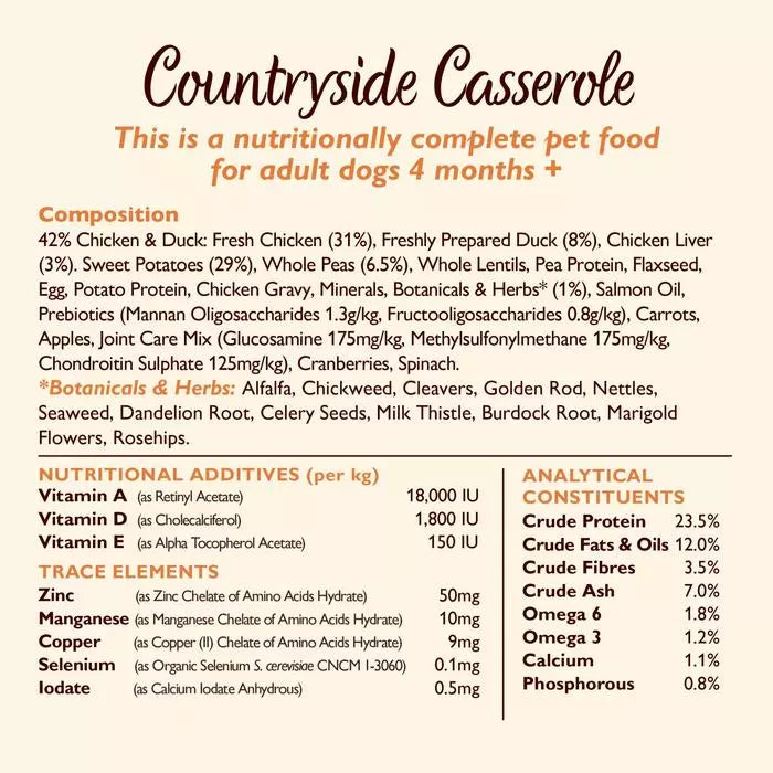 Lily's Kitchen Countryside Casserole with Chicken, Duck & Sweet Potatoes Adult Dry Dog Food - 7 KG