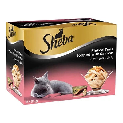 Sheba Flaked Tuna Topped with Salmon Wet Cat Food 5+1 FREE